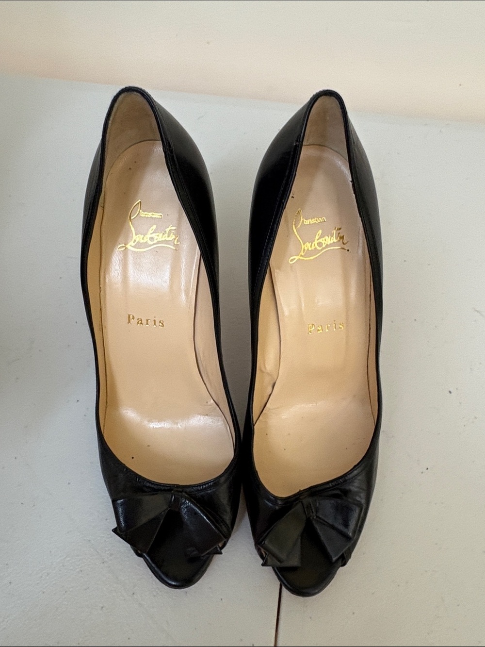 Christian Louboutin Black Peep-Toe Bow Pumps